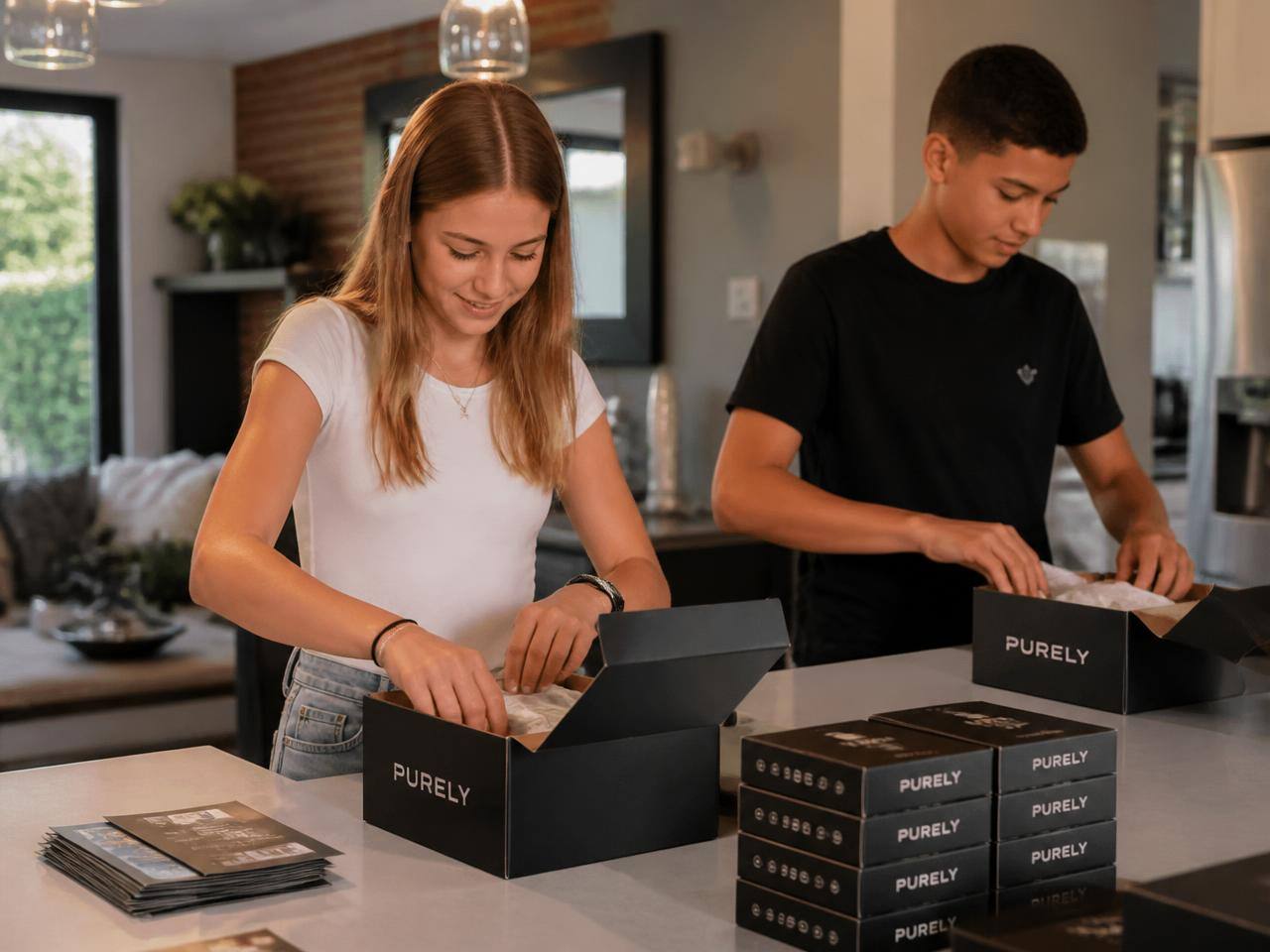 First week of orders, packed at the kitchen table.